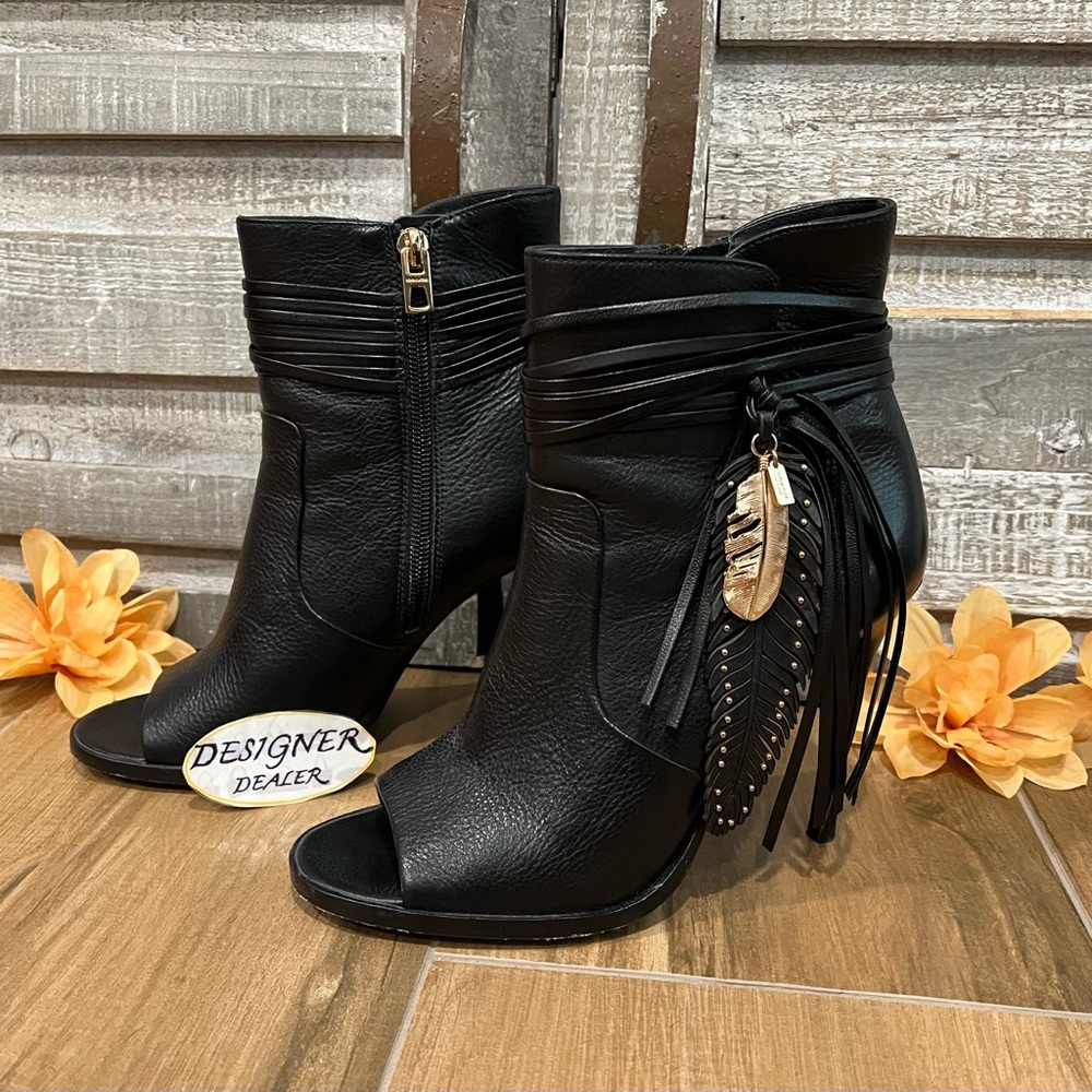 COACH Laurel Black Leather Peep Toe Bootie Size 6B - Picture 1 of 12